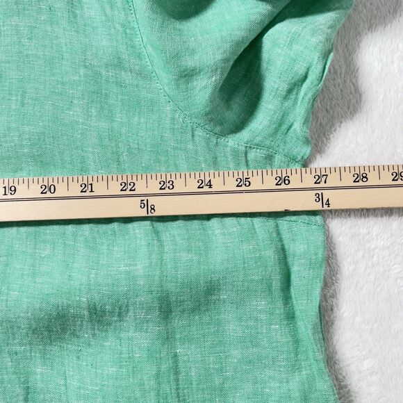 TAHARI 100% Linen Tunic Top Shirt Womens Sz 2X Green 3/4 Sleeves Side Hem Button - Picture 10 of 11